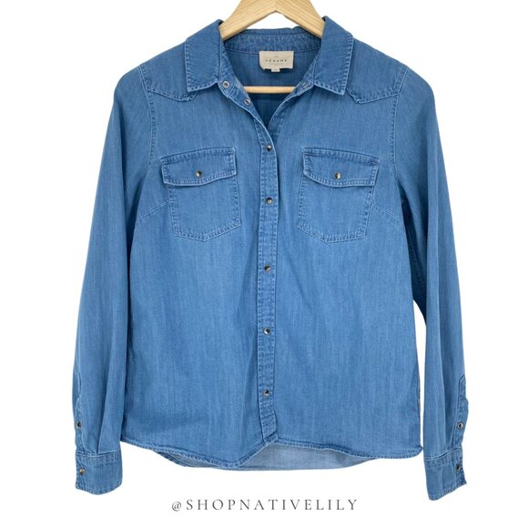 Sézane Women's Servanne Button Down Long Sleeve Shirt | 36 (4) | Chambray Denim - Picture 10 of 16